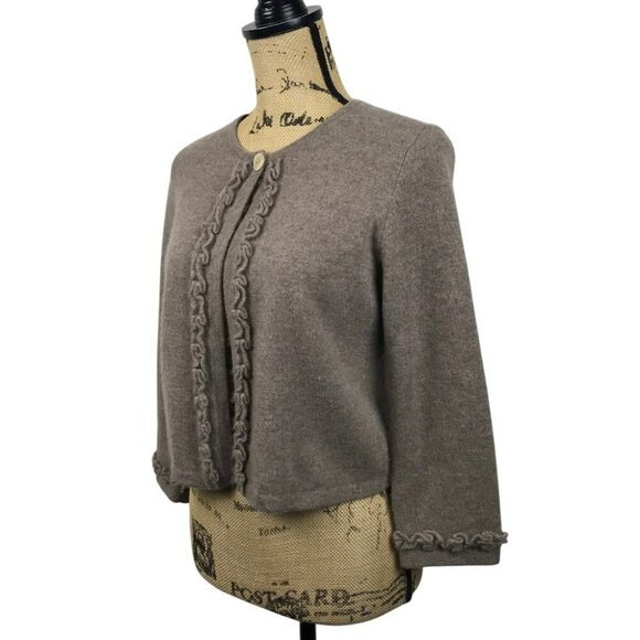 Charter Club 2-Ply Cashmere Cardigan Sweater Small Brown Taupe Front Braided - Picture 3 of 7